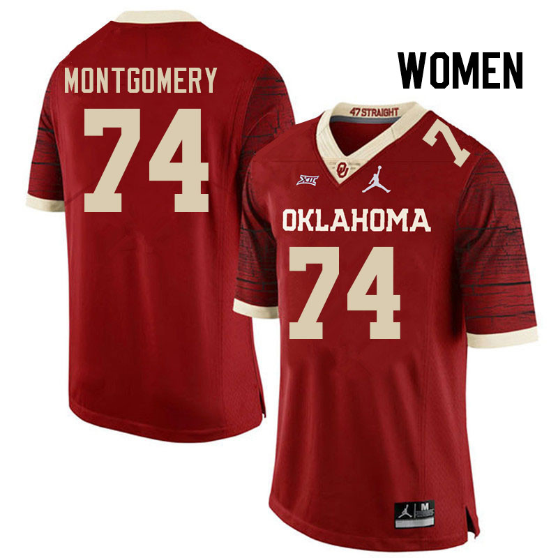 Women #74 Cullen Montgomery Oklahoma Sooners College Football Jerseys Stitched-Retro